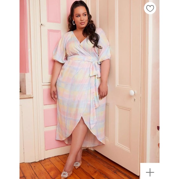 NWT ELOQUII Full Sleeve Wrap Dress - Lily Plaid - Picture 4 of 9